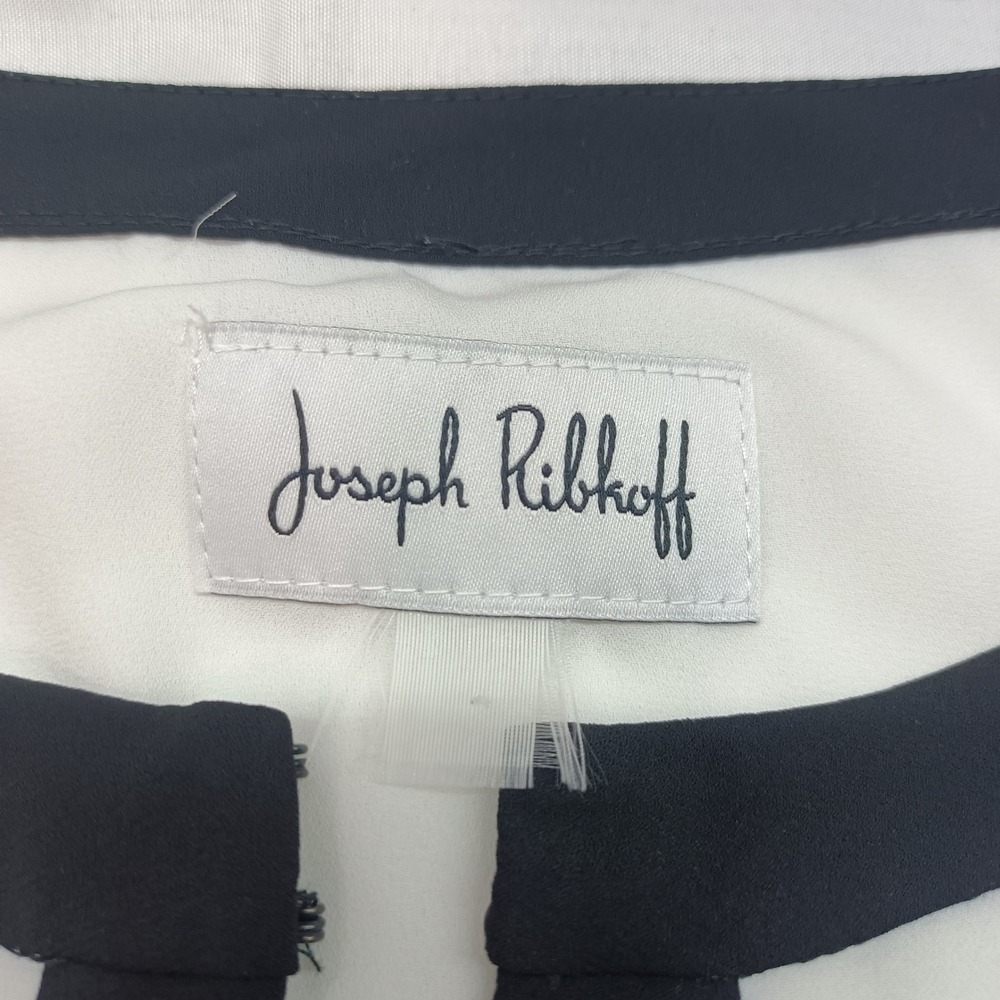 Joseph Ribkoff White Black Contrast Trim Bubble Hem Blouse Womens M Office Glam - Picture 2 of 7
